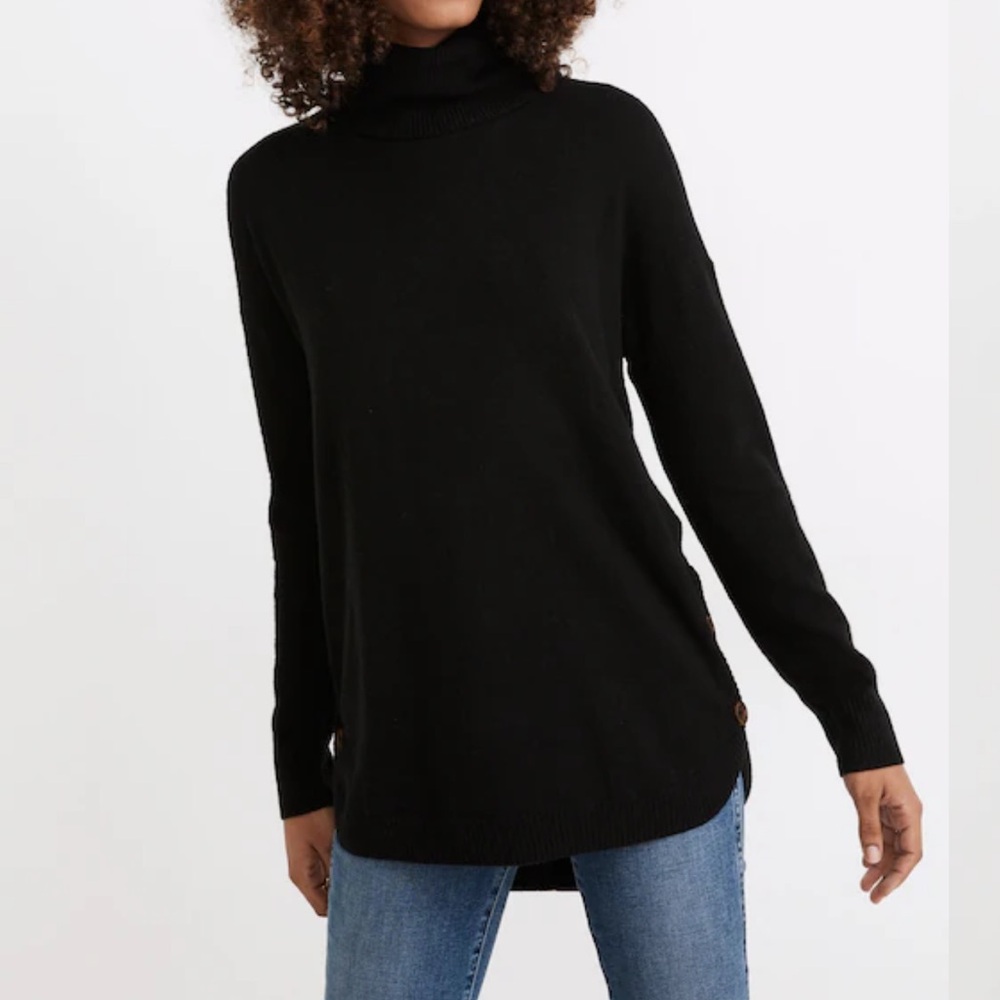 Madewell Crestland Black Side-Button Turtleneck Tunic Sweater Small
